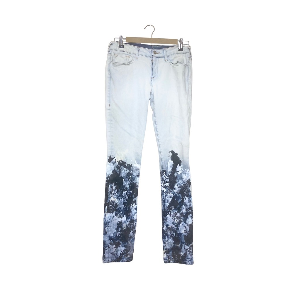 Sample Light Wash Skinny Jeans with Navy Blue Floral Paint Splash Detail Size 27